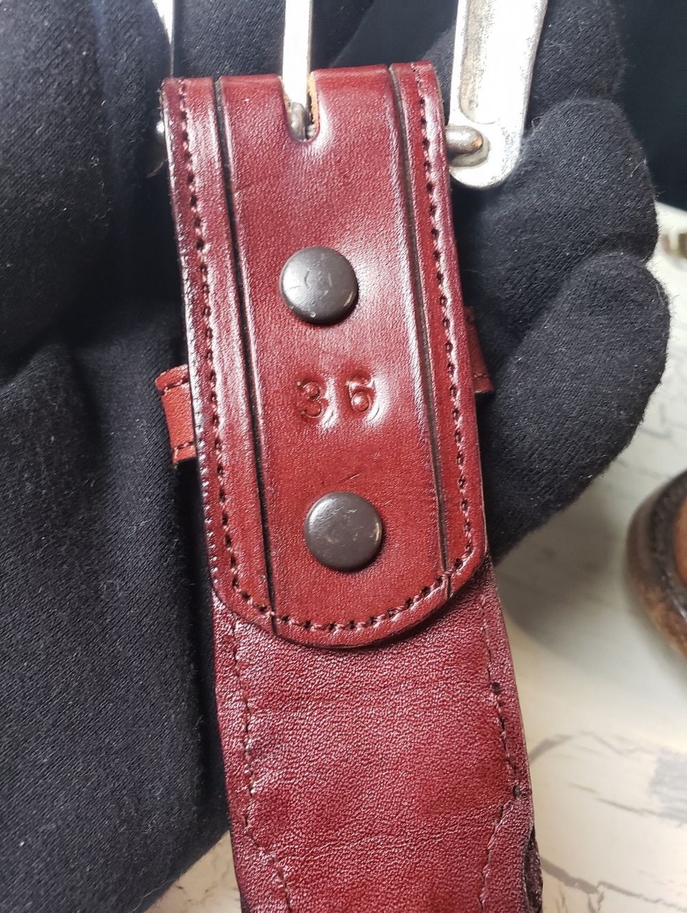 Nocona Hand-Tooled Cowboy Belt style A 542 in Deep Mahogany - size 36 - Picture 12 of 16